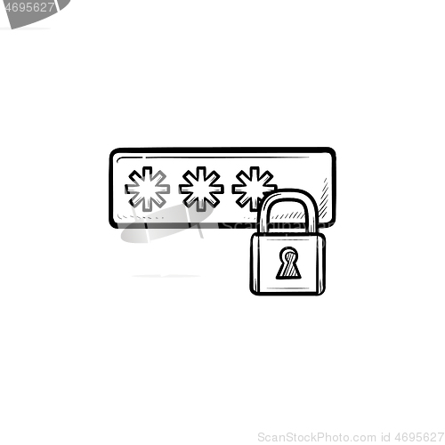 Image of Login entering and padlock hand drawn outline doodle icon.