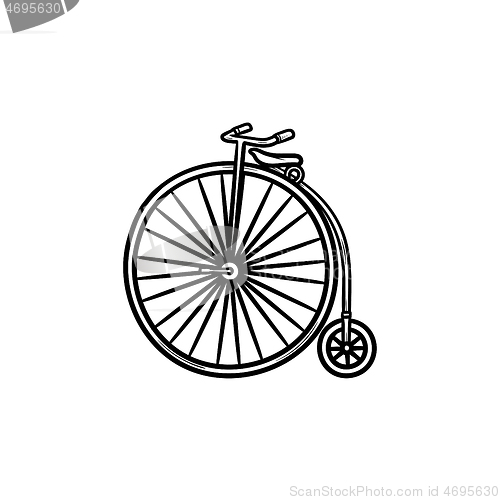 Image of Old high wheel hand drawn outline doodle icon.