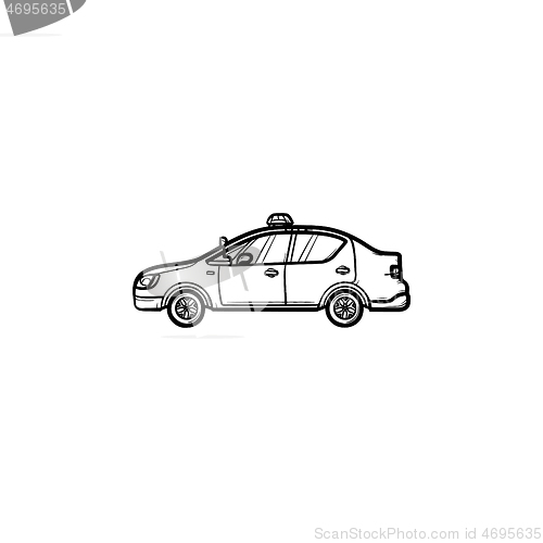 Image of Police car with siren side view hand drawn outline doodle icon.