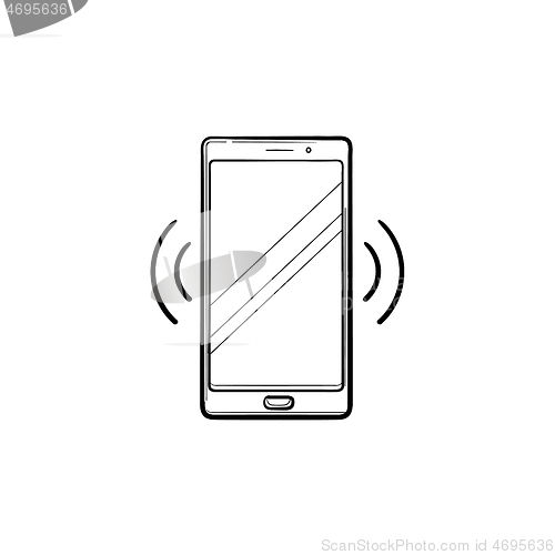 Image of Smartphone vibrating hand drawn outline doodle icon.