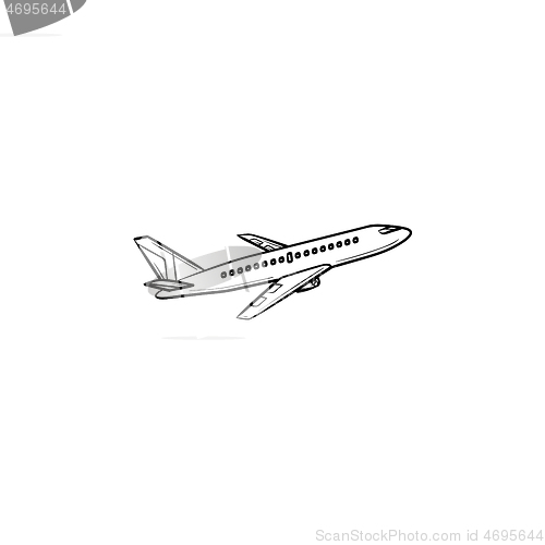 Image of Flying plane hand drawn outline doodle icon.