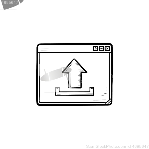 Image of Browser window with upload sign hand drawn outline doodle icon.