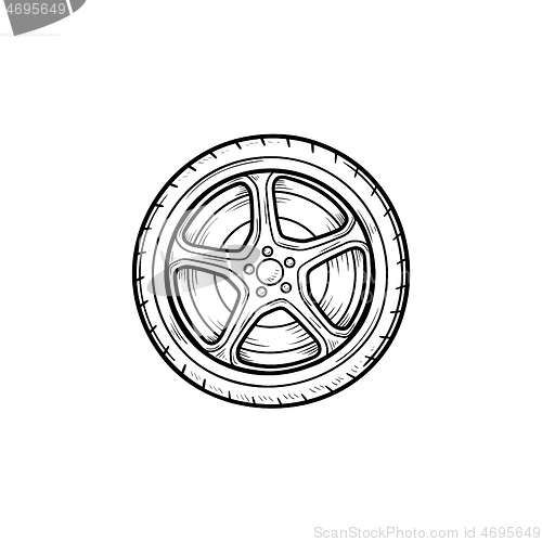 Image of Car wheel hand drawn outline doodle icon.