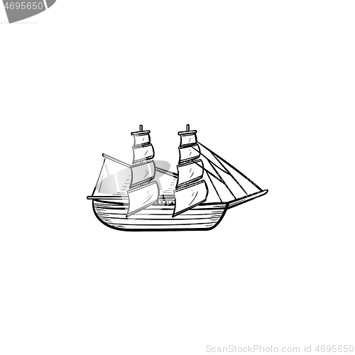 Image of Sailing ship hand drawn outline doodle icon.