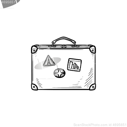 Image of Vintage travel suitcase hand drawn outline doodle icon.