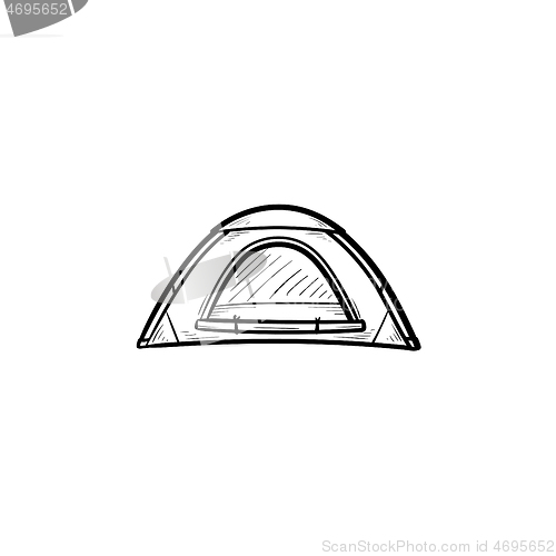 Image of Camping tent hand drawn outline doodle icon.