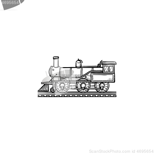 Image of Vintage locomotive hand drawn outline doodle icon.