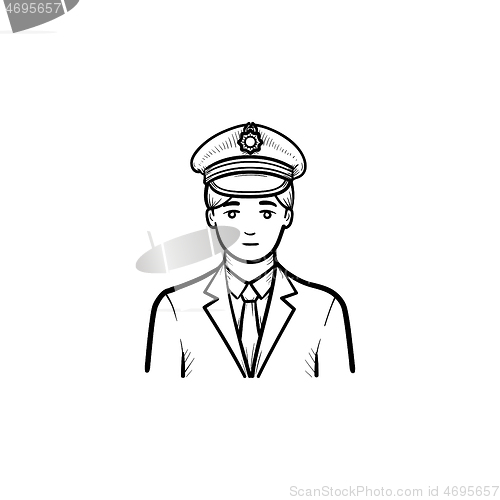 Image of Train conductor hand drawn outline doodle icon.