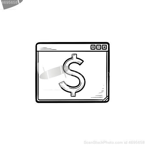 Image of Browser window with dollar sign hand drawn outline doodle icon.