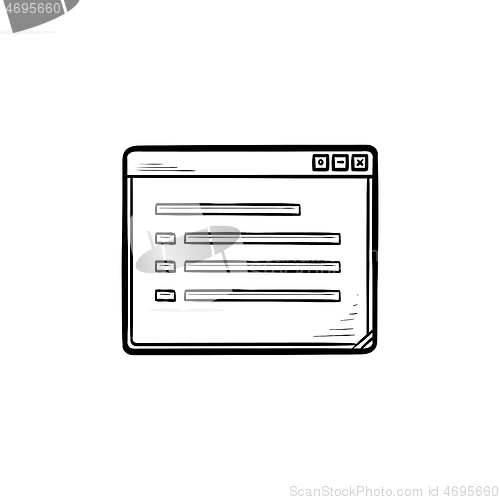 Image of Open window with document hand drawn outline doodle icon.