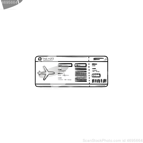 Image of Airplane ticket hand drawn outline doodle icon.