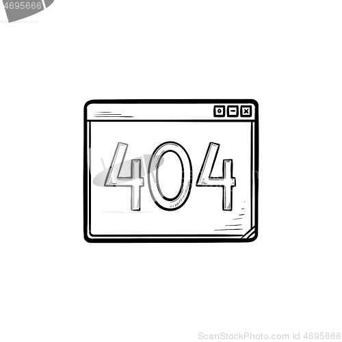 Image of Browser window with inscription 404 error hand drawn outline doodle icon.