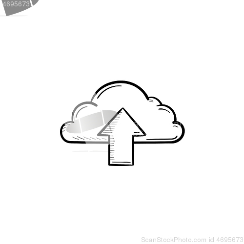 Image of Cloud with arrow up hand drawn outline doodle icon.
