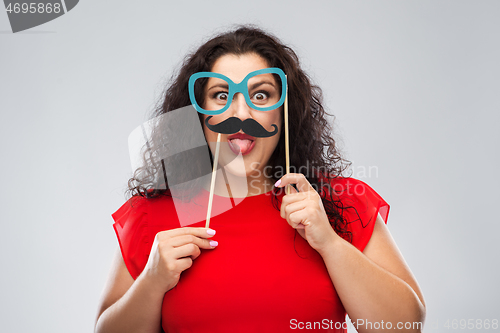 Image of funny woman with big cartoon glasses and mustache