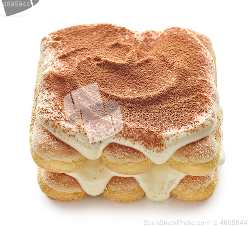 Image of Tiramisu dessert on white background