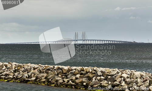 Image of Oresund bridge over the sea between Sweden and Denmark