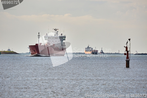 Image of Industrial ships sailing near Rotterdam