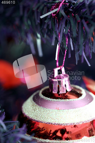 Image of Christmas ornaments on tree.