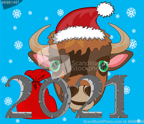 Image of New approaching holiday 2021 animal oxen on turn blue background