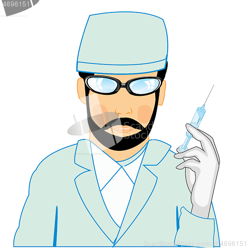 Image of Cartoon men doctor with syringe in hand