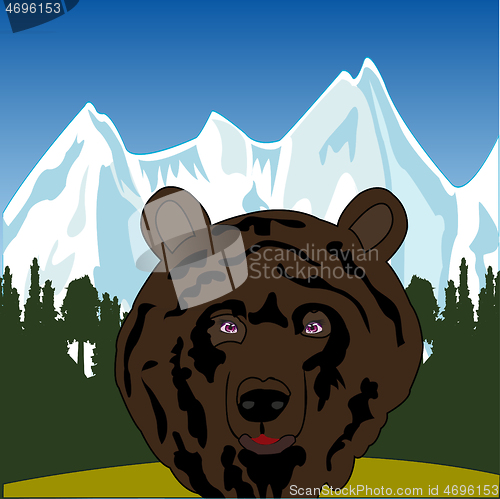 Image of Wildlife bear on background wood and mountains