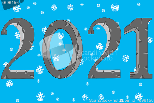 Image of Holiday new year numerals 2021 on background snowflake