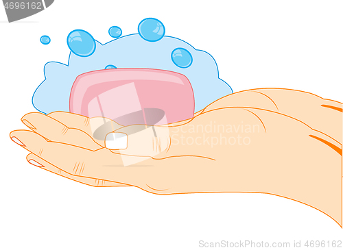 Image of Washing the hands with soap on white background is insulated