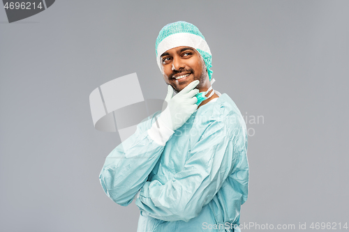 Image of indian male doctor or surgeon in protective wear