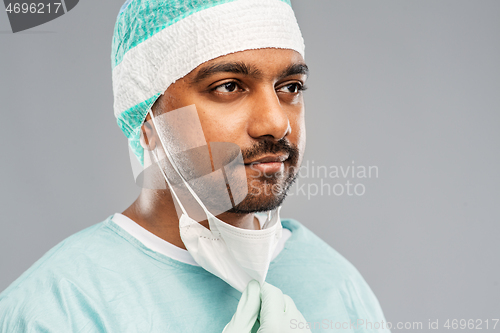 Image of face of doctor or surgeon with protective mask