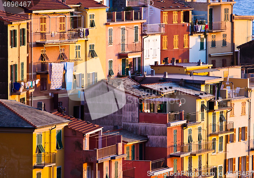 Image of Colourful texture of Riomaggiore village of Cinque Terre, Italy