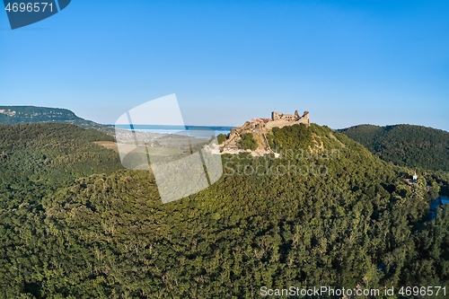 Image of Medieval castle drone aerial view, Szigliget