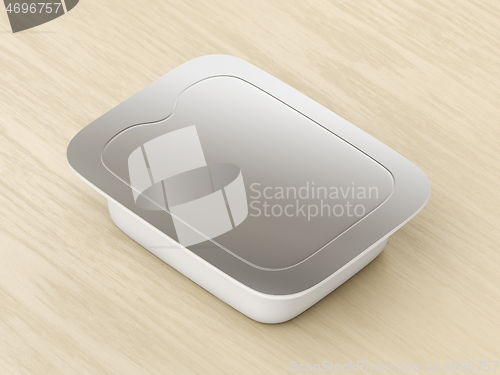 Image of Plastic food container with silver lid