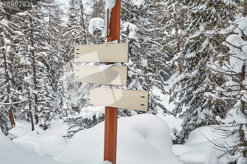 Image of Winter Snowy Mountain Hiking Signs