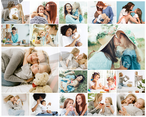 Image of Young mother and her little daughter hugging and kissing