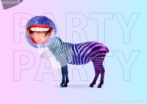 Image of Everybody need party. Modern design. Contemporary art collage.