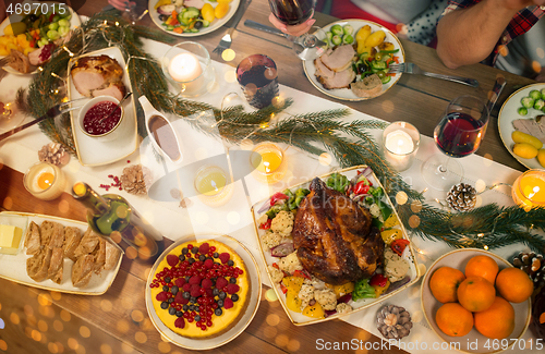 Image of roast chicken or turkey on christmas table