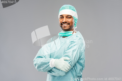 Image of indian male doctor or surgeon in protective wear