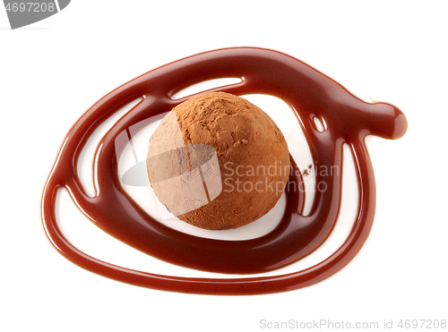 Image of melted chocolate sauce and truffle