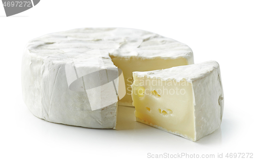 Image of fresh brie cheese on white background