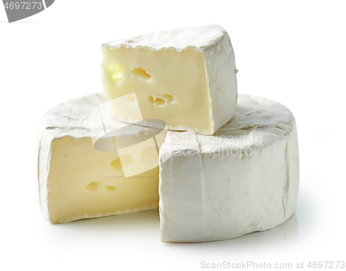 Image of fresh brie cheese on white background