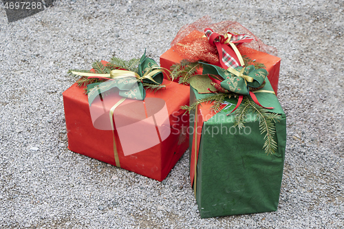 Image of Christmas decorations with Christmas gift boxes