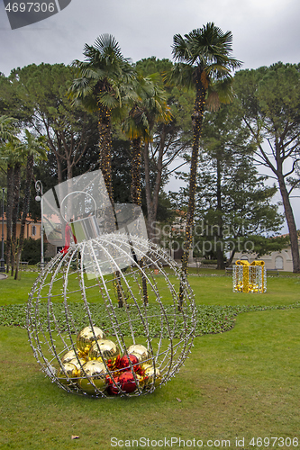 Image of Christmas decoration as big Christmas ball in a city park