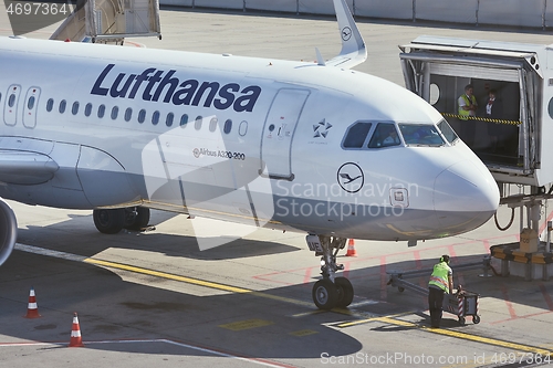 Image of Airplane arriving at the terminal