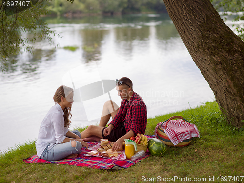 Image of Couple in love enjoying picnic time