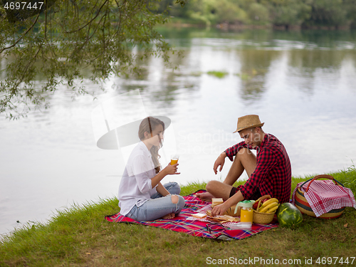 Image of Couple in love enjoying picnic time