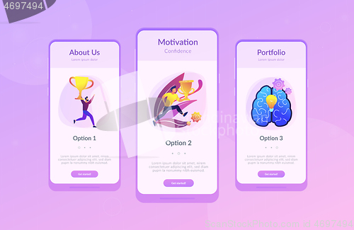Image of Confidence and winning concept app interface template.