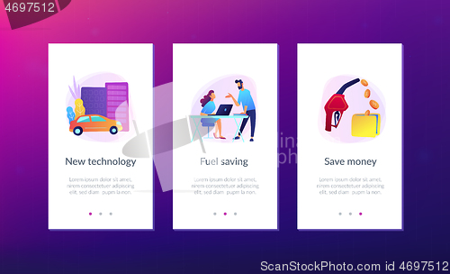 Image of Fuel saving and gas mileage UI UX app interface template.