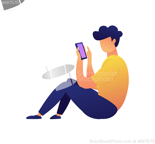 Image of Young user sitting and texting messages with smartphone vector illustration.