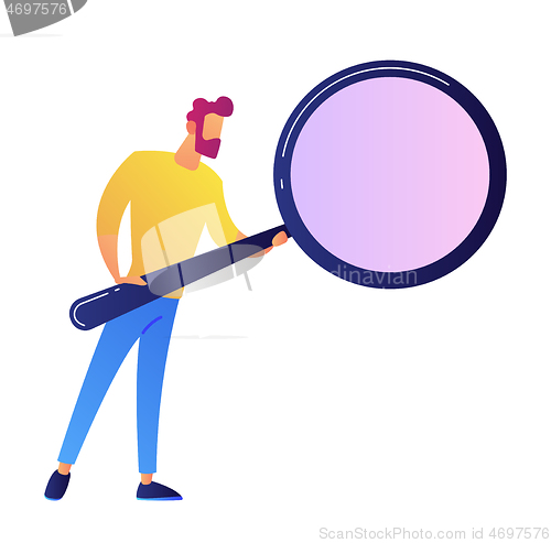 Image of IT specialist with magnifying glass vector illustration.