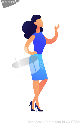 Image of Female teacher standing and showing at something vector illustration.